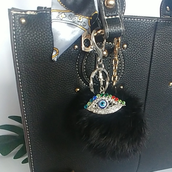 Silver Crystal Evil Eye Keychain Purse charm - Picture 2 of 4